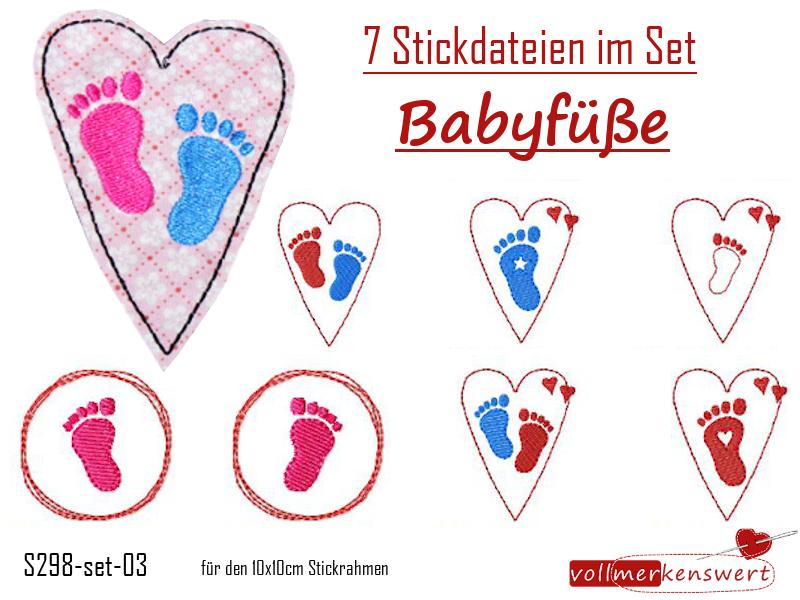 7 Stickdateien im Set Babyfüße im Doodle-Rahmen oder Herz für den 10x10cm Stickrahmen S298-set-03